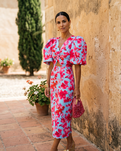 Fiamma | Wide-Sleeve Printed Midi Dress