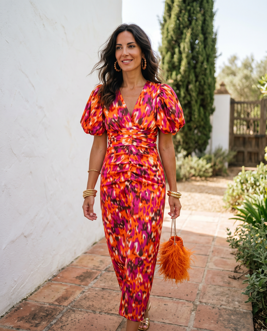 Fiamma | Wide-Sleeve Printed Midi Dress