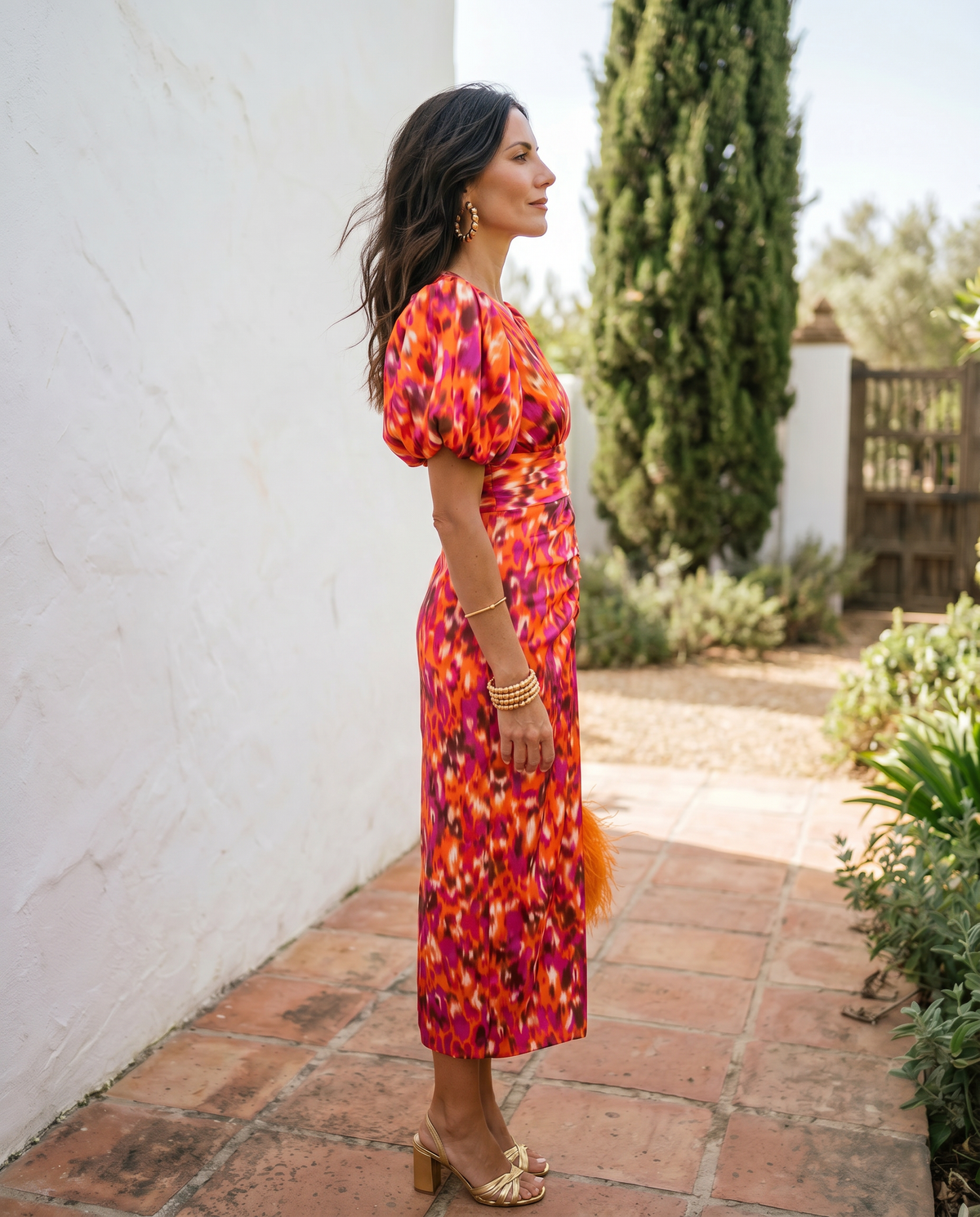 Fiamma | Wide-Sleeve Printed Midi Dress