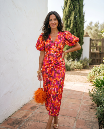 Fiamma | Wide-Sleeve Printed Midi Dress