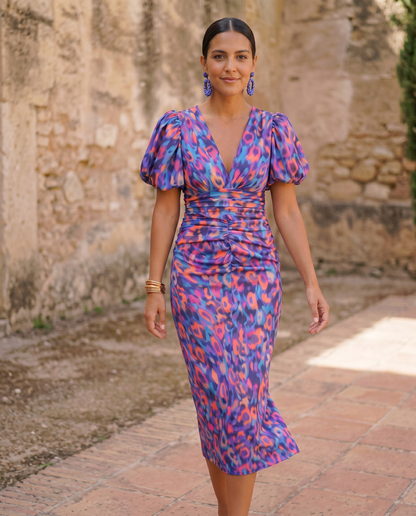 Fiamma | Wide-Sleeve Printed Midi Dress