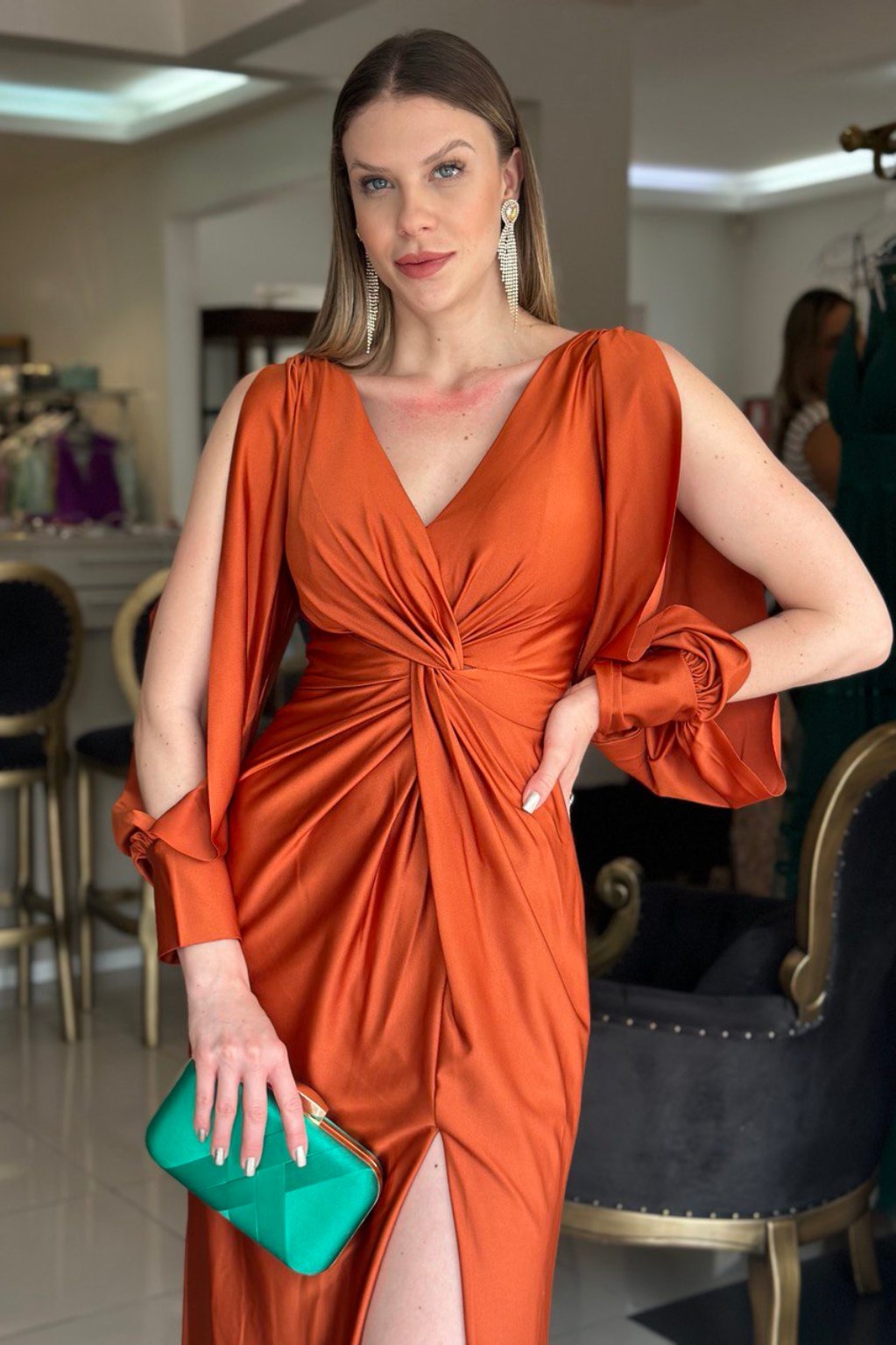 Nicoletta | Draped-Waist Satin Dress