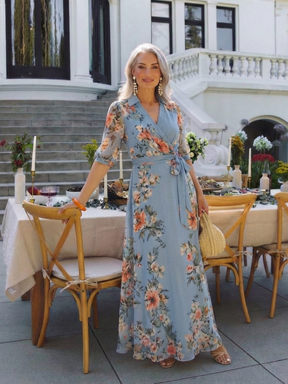 Elowen – Floral Wrap V-Neck Maxi Dress