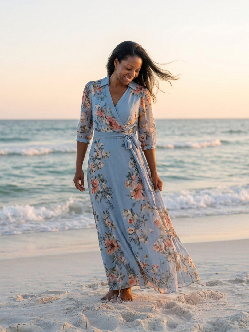 Elowen – Floral Wrap V-Neck Maxi Dress